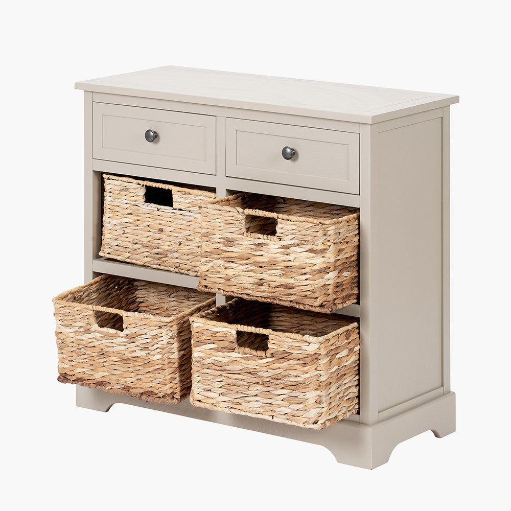 Devonshire Putty Grey Pine Wood with 4 Baskets Sideboard